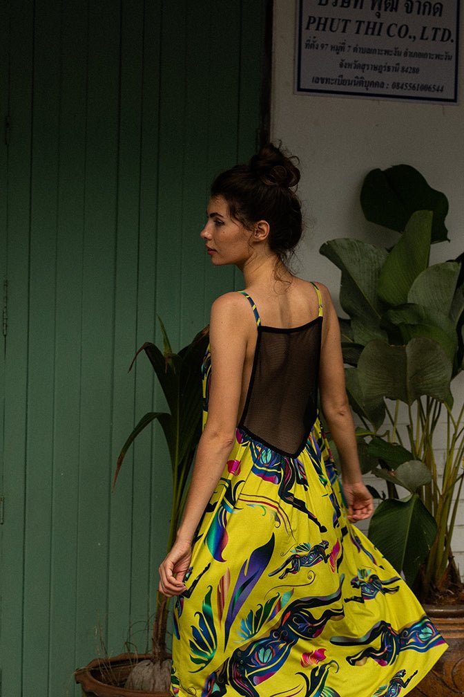 Cats Yellow Dress with Mesh